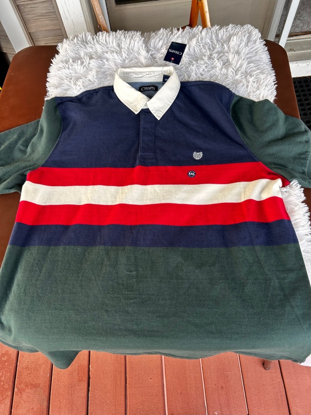 Chaps Men’s Short Sleeve Sz XXL Polo Shirt
Navy Multi (Green Blue Red) NWT